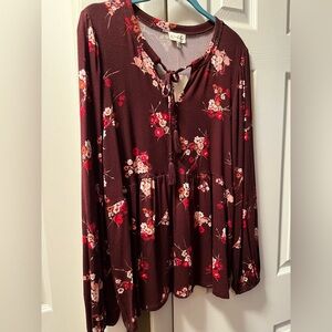 Wonderly Rose Burgundy Floral Blouse